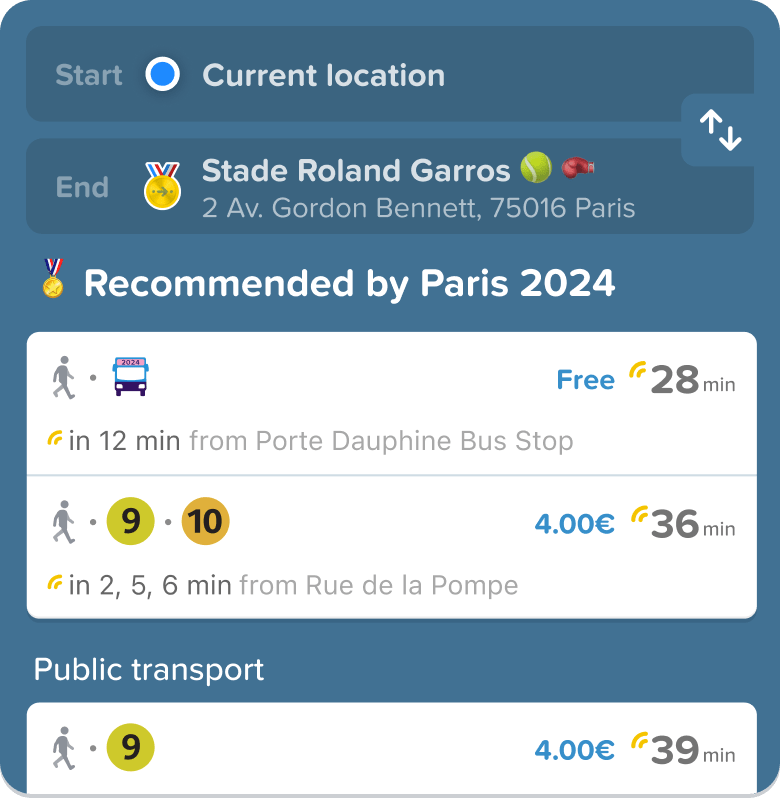 Recommended routes by Paris 2024 in Citymapper